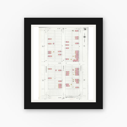 Old map wall art mockup — black gallery frame with white mat — Sanborn Fire Insurance Map from Chicago, Cook County, Illinois (1920), Sheet #0034