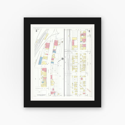Old map wall art mockup — black gallery frame with white mat — Sanborn Fire Insurance Map from East Dubuque, Jo Daviess County, Illinois (1940), Sheet #0002
