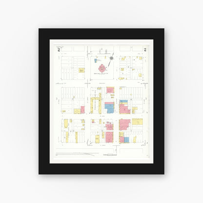 Old map wall art mockup — black gallery frame with white mat — Sanborn Fire Insurance Map from Stanton, Martin County, Texas (1935), Sheet #0002