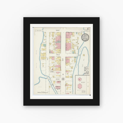 Old map wall art mockup — black gallery frame with white mat — Sanborn Fire Insurance Map from Eaton Rapids, Eaton County, Michigan (1892) - Complete Map Set