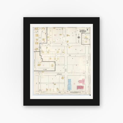 Old map wall art mockup — black gallery frame with white mat — Sanborn Fire Insurance Map from Whitesboro, Grayson County, Texas (1943), Sheet #0004