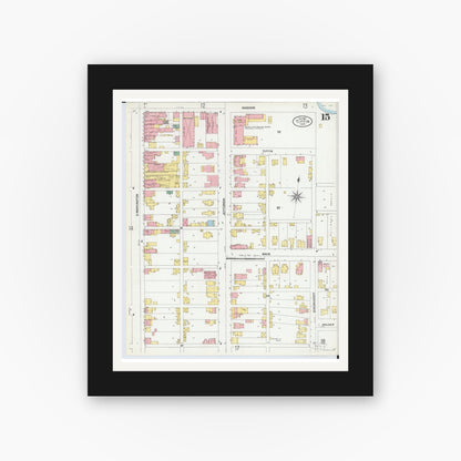 Old map wall art mockup — black gallery frame with white mat — Sanborn Fire Insurance Map from Tiffin, Seneca County, Ohio (1901), Sheet #0015