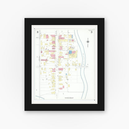 Old map wall art mockup — black gallery frame with white mat — Sanborn Fire Insurance Map from Roseville, Perry And Muskingum Counties, Ohio (1946), Sheet #0003