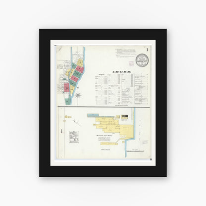 Old map wall art mockup — black gallery frame with white mat — Sanborn Fire Insurance Map from Marine City, Saint Clair County, Michigan (1907) - Complete Map Set