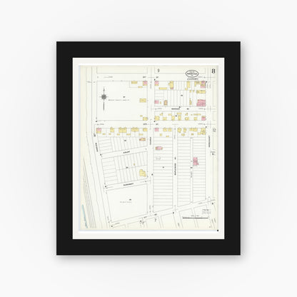 Old map wall art mockup — black gallery frame with white mat — Sanborn Fire Insurance Map from Ambridge, Beaver County, Pennsylvania (1911), Sheet #0008