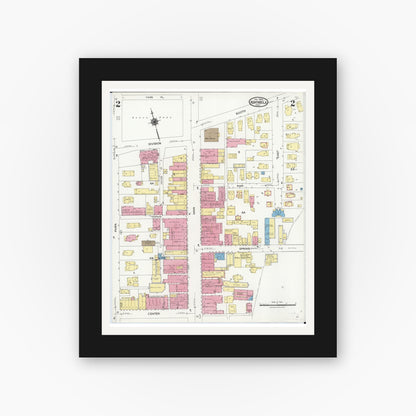 Old map wall art mockup — black gallery frame with white mat — Sanborn Fire Insurance Map from Ashtabula, Ashtabula County, Ohio (1924), Sheet #0002