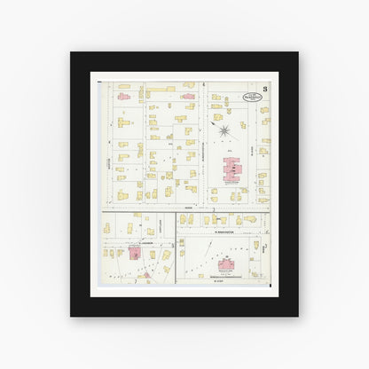 Old map wall art mockup — black gallery frame with white mat — Sanborn Fire Insurance Map from Painesville, Lake County, Ohio (1904), Sheet #0003