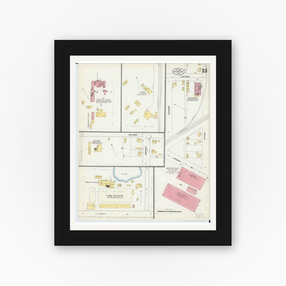Old map wall art mockup — black gallery frame with white mat — Sanborn Fire Insurance Map from Kenton, Hardin County, Ohio (1902), Sheet #0013