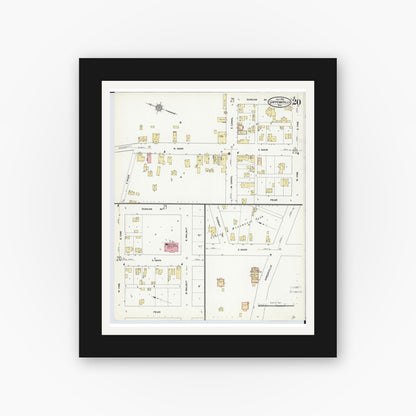 Old map wall art mockup — black gallery frame with white mat — Sanborn Fire Insurance Map from Chippewa Falls, Chippewa County, Wisconsin (1910), Sheet #0020