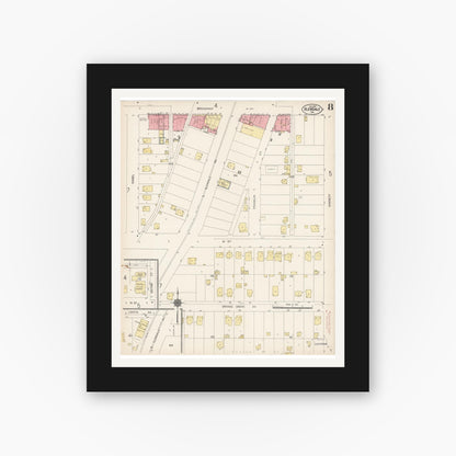 Old map wall art mockup — black gallery frame with white mat — Sanborn Fire Insurance Map from Glendale, Los Angeles County, California (1912), Sheet #0008