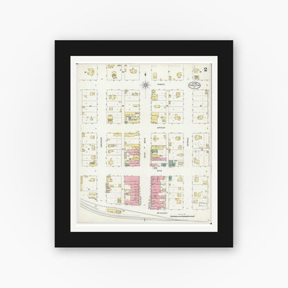 Old map wall art mockup — black gallery frame with white mat — Sanborn Fire Insurance Map from Hamilton, Caldwell County, Missouri (1898), Sheet #0002