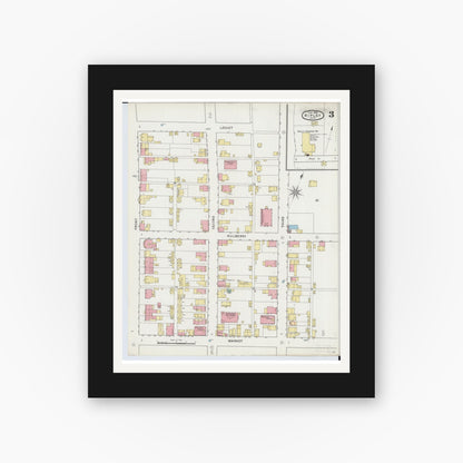 Old map wall art mockup — black gallery frame with white mat — Sanborn Fire Insurance Map from Ripley, Brown County, Ohio (1895), Sheet #0003