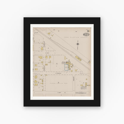 Old map wall art mockup — black gallery frame with white mat — Sanborn Fire Insurance Map from Wolfe City, Hunt County, Texas (1922), Sheet #0003