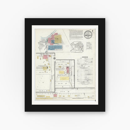Old map wall art mockup — black gallery frame with white mat — Sanborn Fire Insurance Map from Smithville, Bastrop County, Texas (1915) - Complete Map Set