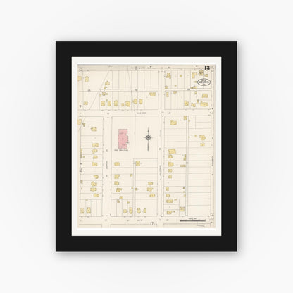 Old map wall art mockup — black gallery frame with white mat — Sanborn Fire Insurance Map from Monrovia, Los Angeles County, California (1913), Sheet #0013