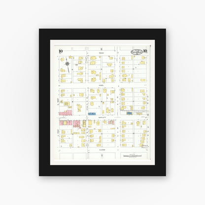 Old map wall art mockup — black gallery frame with white mat — Sanborn Fire Insurance Map from Poplar Bluff, Butler County, Missouri (1924), Sheet #0010