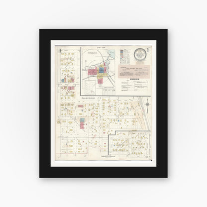 Old map wall art mockup — black gallery frame with white mat — Sanborn Fire Insurance Map from Kenyon, Goodhue County, Minnesota (1944) - Complete Map Set