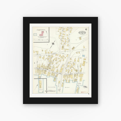 Old map wall art mockup — black gallery frame with white mat — Sanborn Fire Insurance Map from Provincetown, Barnstable County, Massachusetts (1912), Sheet #0006