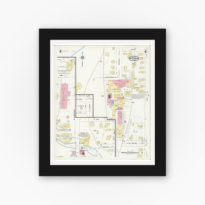 Old map wall art mockup — black gallery frame with white mat — Sanborn Fire Insurance Map from Mount Pleasant, Isabella County, Michigan (1924), Sheet #0004