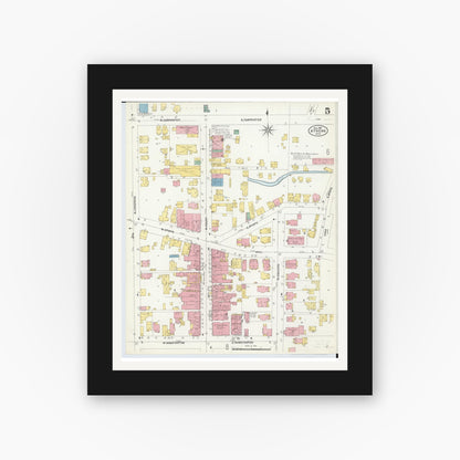 Old map wall art mockup — black gallery frame with white mat — Sanborn Fire Insurance Map from Athens, Athens County, Ohio (1907), Sheet #0005