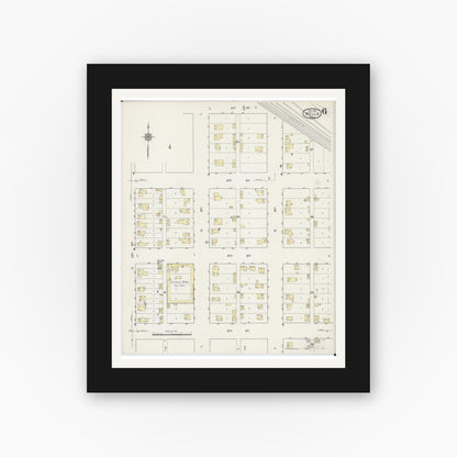 Old map wall art mockup — black gallery frame with white mat — Sanborn Fire Insurance Map from Wells, Faribault County, Minnesota (1914), Sheet #0006