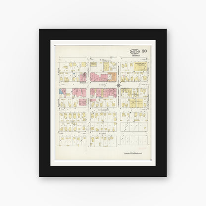 Old map wall art mockup — black gallery frame with white mat — Sanborn Fire Insurance Map from Webb City, Jasper County, Missouri (1915), Sheet #0020