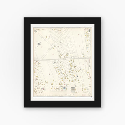 Old map wall art mockup — black gallery frame with white mat — Sanborn Fire Insurance Map from Northfield, Atlantic County, New Jersey (1942), Sheet #0005