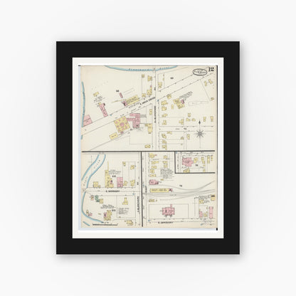 Old map wall art mockup — black gallery frame with white mat — Sanborn Fire Insurance Map from Findlay, Hancock County, Ohio (1890), Sheet #0012