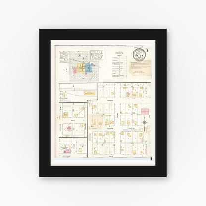 Old map wall art mockup — black gallery frame with white mat — Sanborn Fire Insurance Map from Afton, Union County, Iowa (1932) â€” Complete Set