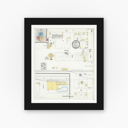 Old map wall art mockup — black gallery frame with white mat — Sanborn Fire Insurance Map from Groesbeck, Limestone County, Texas (1901), Sheet #0001