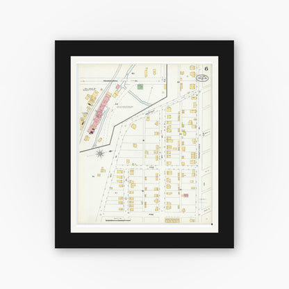 Old map wall art mockup — black gallery frame with white mat — Sanborn Fire Insurance Map from Irwin, Westmoreland County, Pennsylvania (1904), Sheet #0006