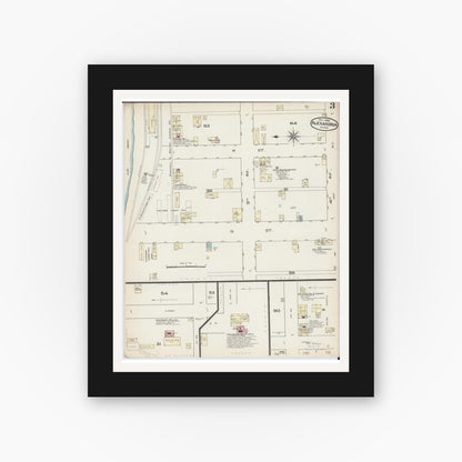 Old map wall art mockup — black gallery frame with white mat — Sanborn Fire Insurance Map from Alexandria, Douglas County, Minnesota (1885), Sheet #0003