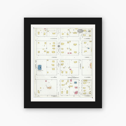 Old map wall art mockup — black gallery frame with white mat — Sanborn Fire Insurance Map from Luverne, Rock County, Minnesota (1921), Sheet #0004