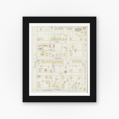 Old map wall art mockup — black gallery frame with white mat — Sanborn Fire Insurance Map from Marshall, Harrison County, Texas (1894), Sheet #0007