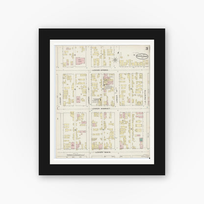 Old map wall art mockup — black gallery frame with white mat — Sanborn Fire Insurance Map from New Albany, Floyd County, Indiana (1886), Sheet #0003