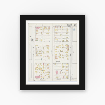 Old map wall art mockup — black gallery frame with white mat — Sanborn Fire Insurance Map from Mankato, Blue Earth County, Minnesota (1894), Sheet #0010