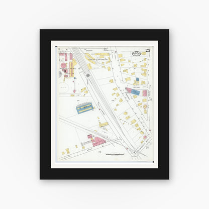 Old map wall art mockup — black gallery frame with white mat — Sanborn Fire Insurance Map from Pontiac, Oakland County, Michigan (1919), Sheet #0025