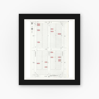 Old map wall art mockup — black gallery frame with white mat — Sanborn Fire Insurance Map from Chicago, Cook County, Illinois (1920), Sheet #0031