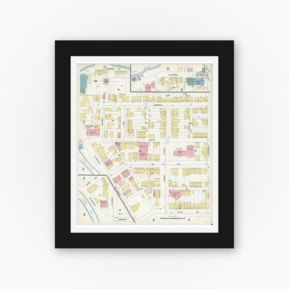 Old map wall art mockup — black gallery frame with white mat — Sanborn Fire Insurance Map from Shamokin, Northumberland County, Pennsylvania (1907), Sheet #0008