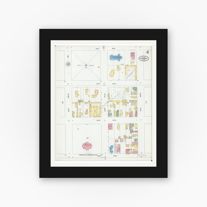 Old map wall art mockup — black gallery frame with white mat — Sanborn Fire Insurance Map from Faribault, Rice County, Minnesota (1905), Sheet #0004