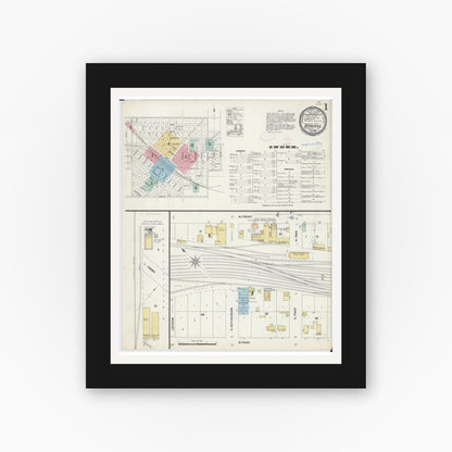 Old map wall art mockup — black gallery frame with white mat — Sanborn Fire Insurance Map from Harvard, McHenry County, Illinois (1897), Sheet #0001