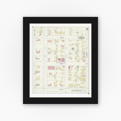 Old map wall art mockup — black gallery frame with white mat — Sanborn Fire Insurance Map from Upper Sandusky, Wyandot County, Ohio (1897), Sheet #0002