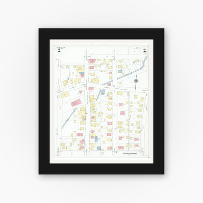 Old map wall art mockup — black gallery frame with white mat — Sanborn Fire Insurance Map from Covington, Miami County, Ohio (1946), Sheet #0002