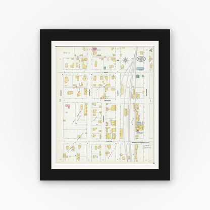 Old map wall art mockup — black gallery frame with white mat — Sanborn Fire Insurance Map from Monroe, Green County, Wisconsin (1900), Sheet #0004