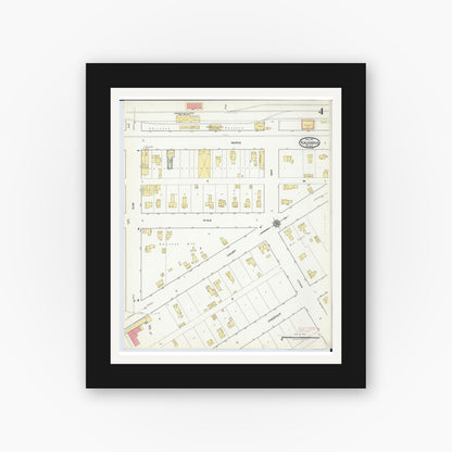 Old map wall art mockup — black gallery frame with white mat — Sanborn Fire Insurance Map from Kalkaska, Kalkaska County, Michigan (1917), Sheet #0004