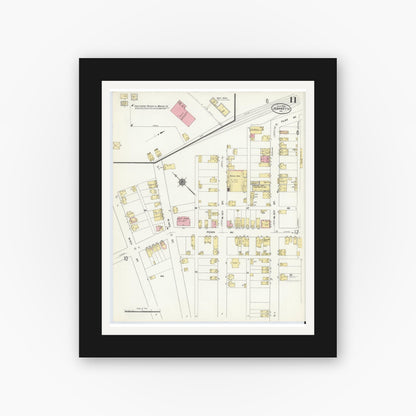 Old map wall art mockup — black gallery frame with white mat — Sanborn Fire Insurance Map from Jeannette, Westmoreland County, Pennsylvania (1910), Sheet #0011