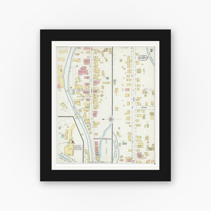 Old map wall art mockup — black gallery frame with white mat — Sanborn Fire Insurance Map from Rosendale, Ulster County, New York (1898), Sheet #0002
