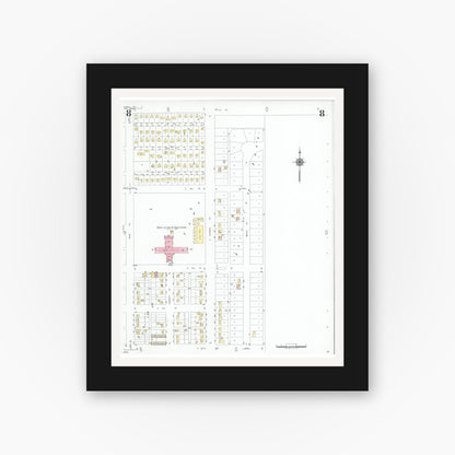 Old map wall art mockup — black gallery frame with white mat — Sanborn Fire Insurance Map from Dumas, Moore County, Texas (1950), Sheet #0008