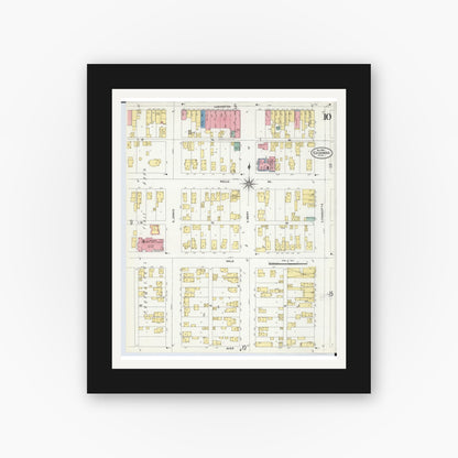 Old map wall art mockup — black gallery frame with white mat — Sanborn Fire Insurance Map from Escanaba, Delta County, Michigan (1906), Sheet #0010
