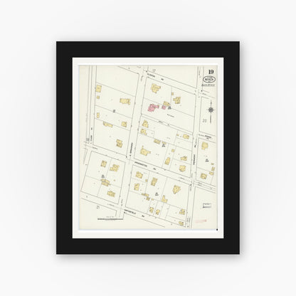 Old map wall art mockup — black gallery frame with white mat — Sanborn Fire Insurance Map from Nyack, Rockland County, New York. (1919), Sheet #0019